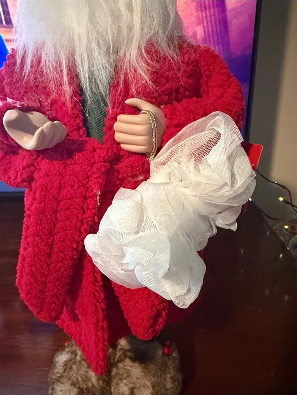 Red bathrobe Santa with furry slippers bath wash cloth cap pajamas new with tag